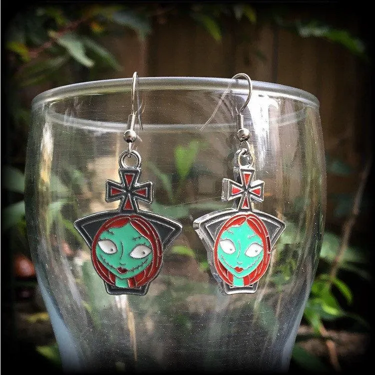 Christmas earrings Sally Jack Skellington Earrings Nightmare Earrings Skeleton Earrings Jack and Sally Tim Burton earrings Pierced ears 8g