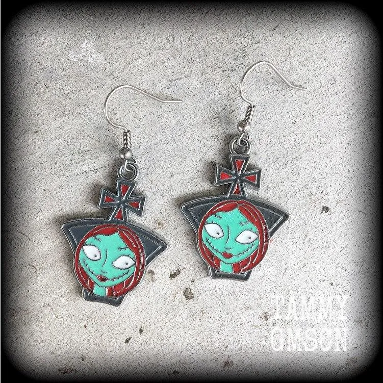 Christmas earrings Sally Jack Skellington Earrings Nightmare Earrings Skeleton Earrings Jack and Sally Tim Burton earrings Pierced ears 8g