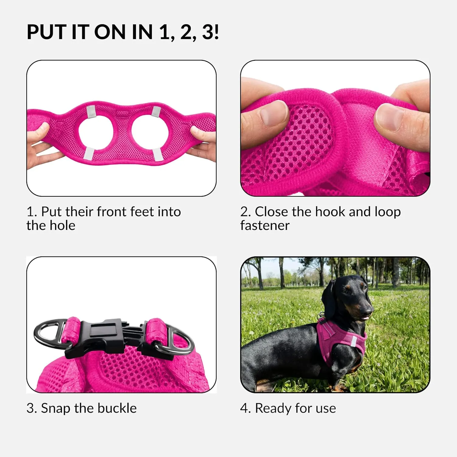 CollarDirect Step-in Reflective Dog Harness - Any Weather Air Mesh for Small and Medium Dogs Easy to Put On and Off (Size S, Pink)