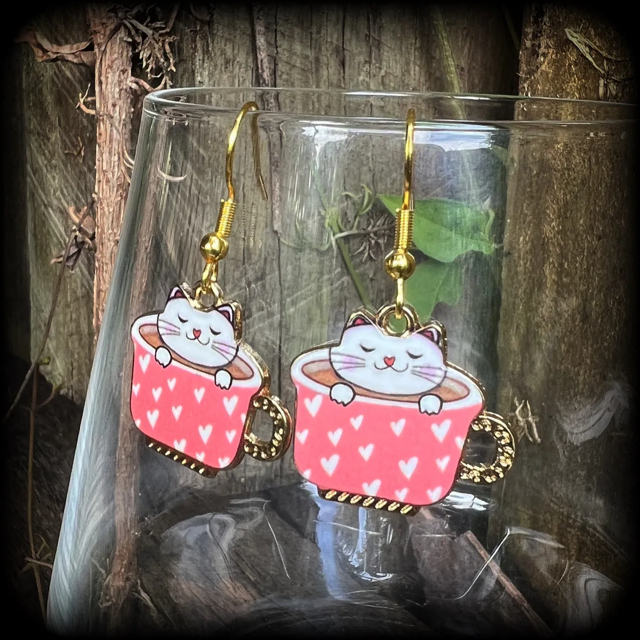 Cute cat earrings-Teacup earrings