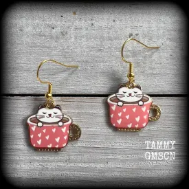 Cute cat earrings-Teacup earrings
