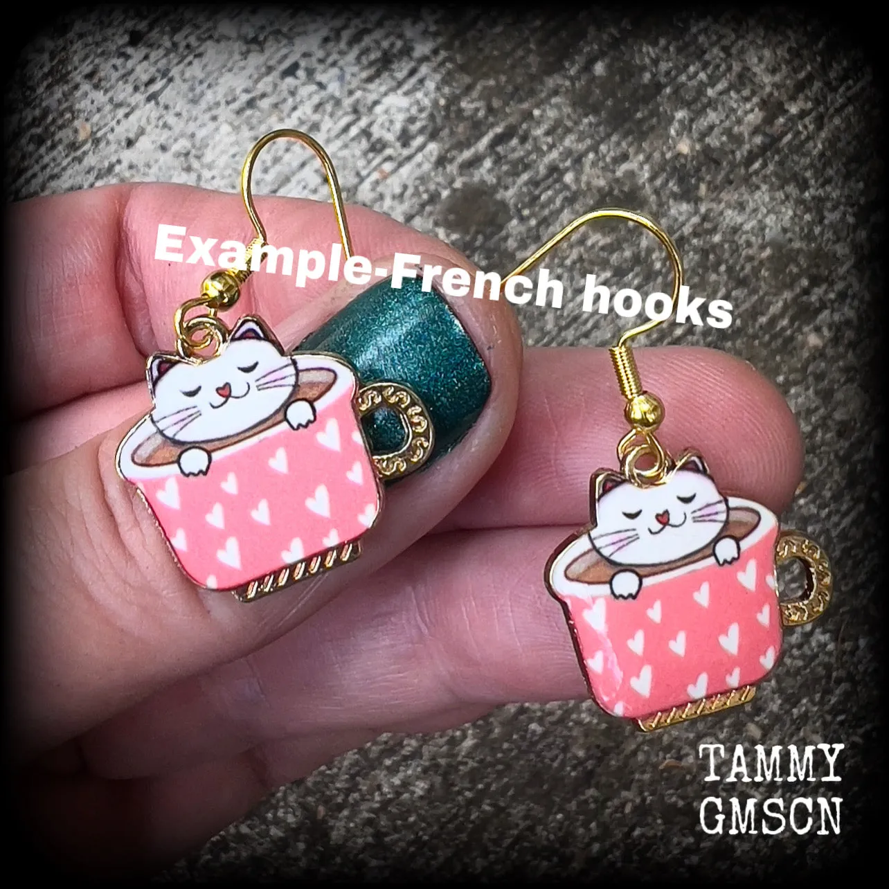 Cute cat earrings-Teacup earrings