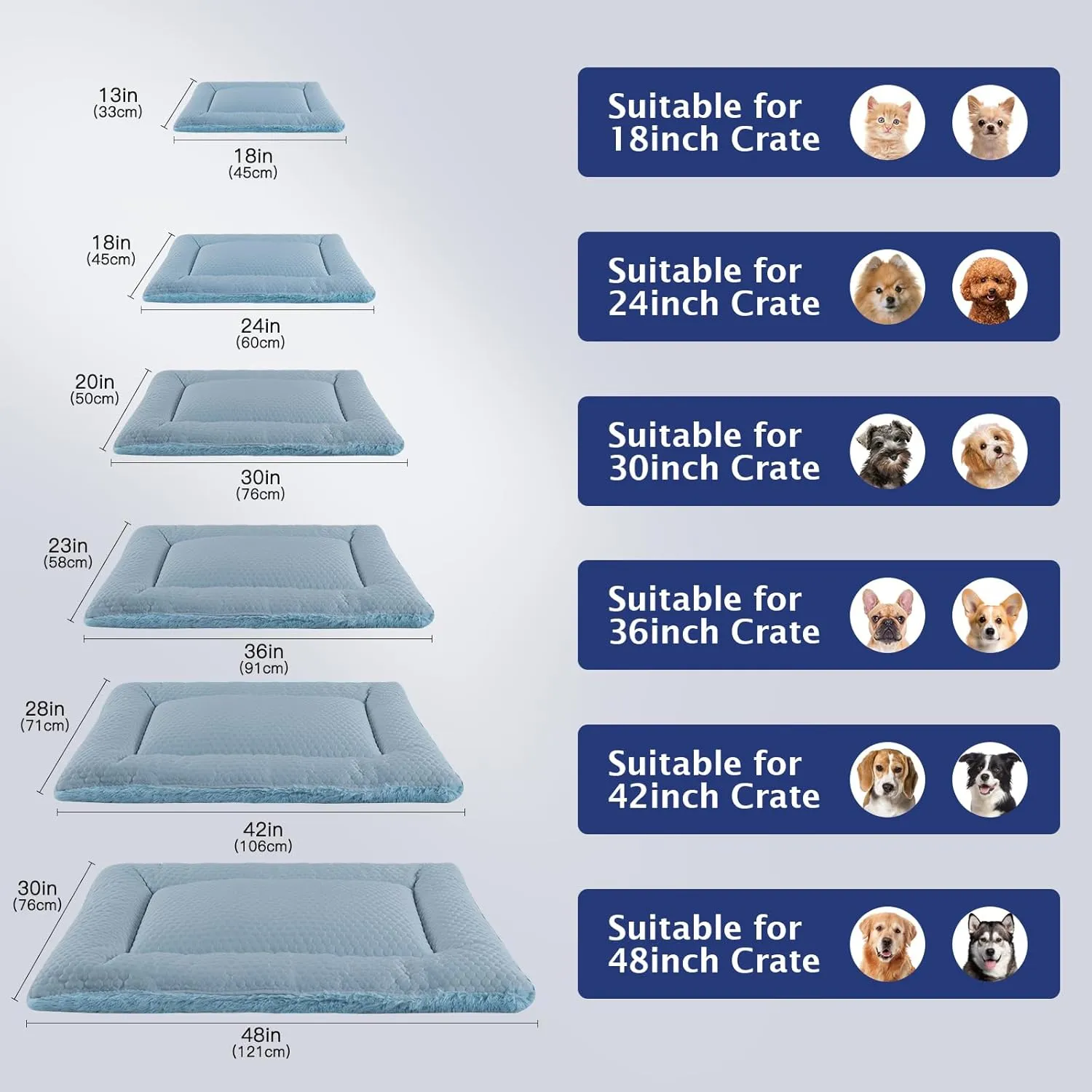Dog Bed Mat, Crate Pad Reversible,Soft Kennel Pad, Washable Dog Crate Mat (Cool and Warm),Pet Sleeping Mattress for Small Medium Dogs XB009 (18''x13'',Blue)
