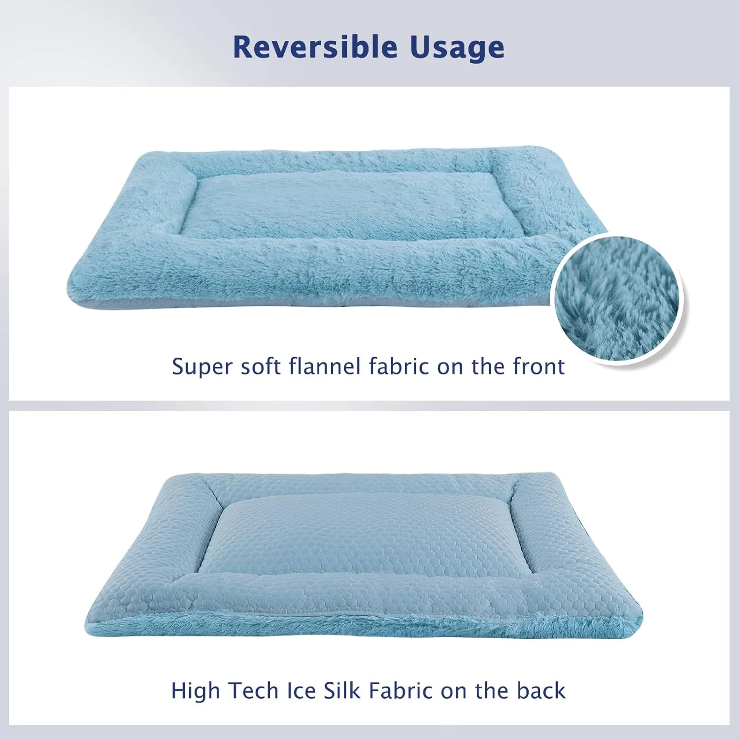 Dog Bed Mat, Crate Pad Reversible,Soft Kennel Pad, Washable Dog Crate Mat (Cool and Warm),Pet Sleeping Mattress for Small Medium Dogs XB009 (18''x13'',Blue)