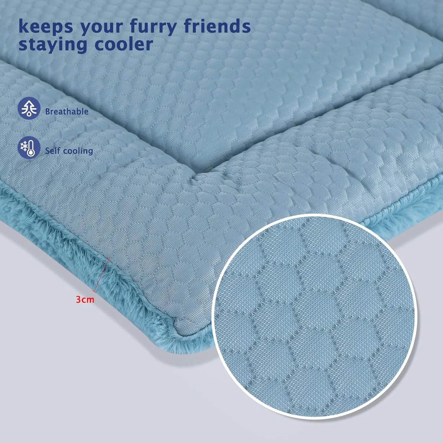 Dog Bed Mat, Crate Pad Reversible,Soft Kennel Pad, Washable Dog Crate Mat (Cool and Warm),Pet Sleeping Mattress for Small Medium Dogs XB009 (18''x13'',Blue)