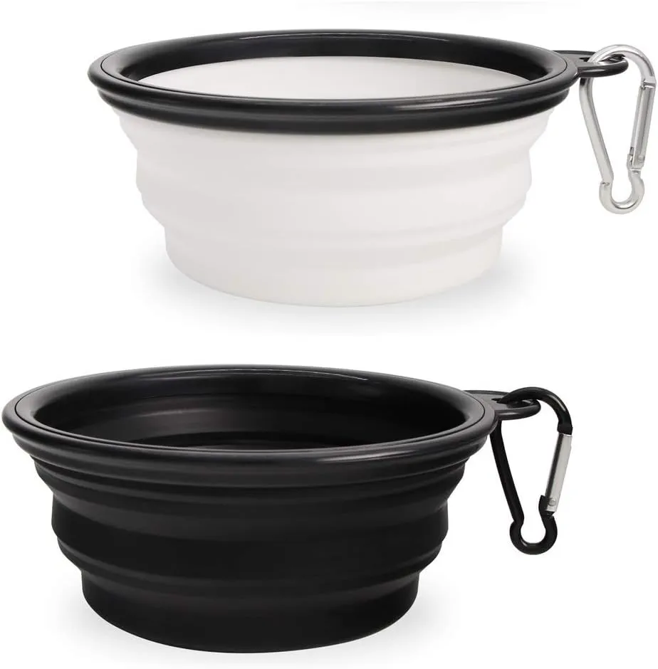 Dog Bowl Pet Collapsible Bowls,2 Pack Portable and Foldable Pet Travel Bowls Collapsable Dog Water Feeding Bowls Dish for Dogs Cats and Small Animals, (Small, Black White)
