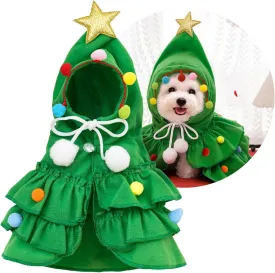 Dog Christmas Costume for Small Dog and cat, Dog Christmas Outfit, Cat Cloak, Puppy Clothes, Pet Xmas Cloak with Star and Pompom