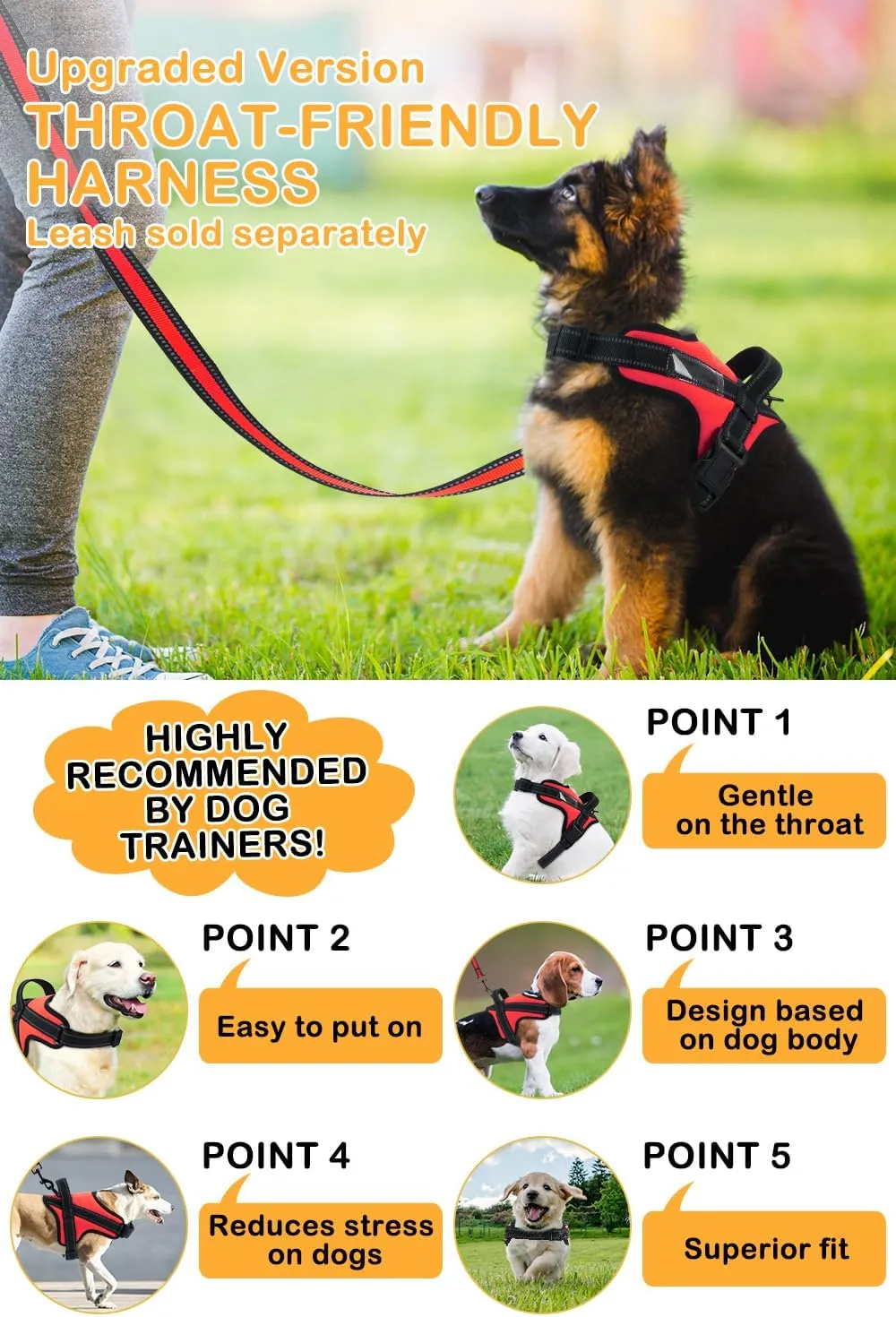 Dog Harness,Pet Vest Name Plate Pocket,No Choke,Reflective,Adjustable and Padded,for Easy Walking and Training for Small,Medium,Large Dogs(Red,L)