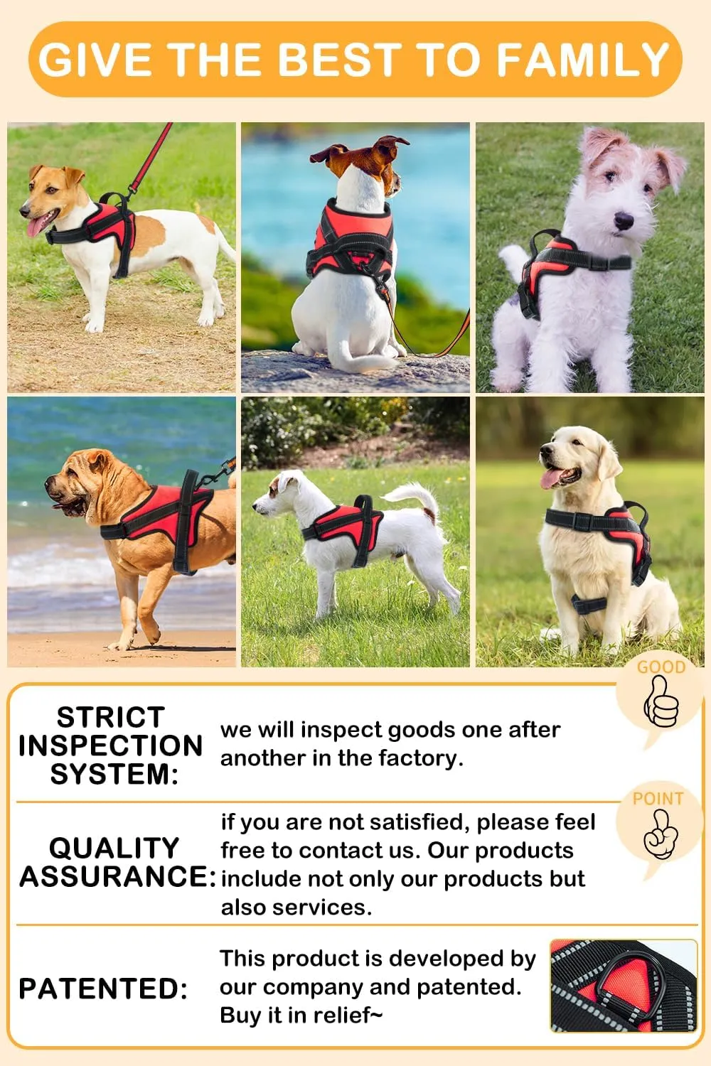 Dog Harness,Pet Vest Name Plate Pocket,No Choke,Reflective,Adjustable and Padded,for Easy Walking and Training for Small,Medium,Large Dogs(Red,L)
