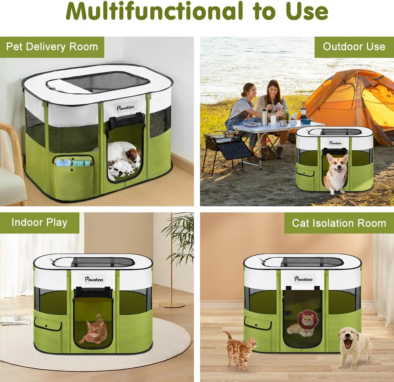 Dog Playpen, Portable Pet Playpen Cat PlayPen, 600D Oxford Dog Kennel Tent Crate, Waterproof&Breathable, Indoor Outdoor Travel Camping Use for Medium/Large Breed with Carrying Case Folding Bowl(M)
