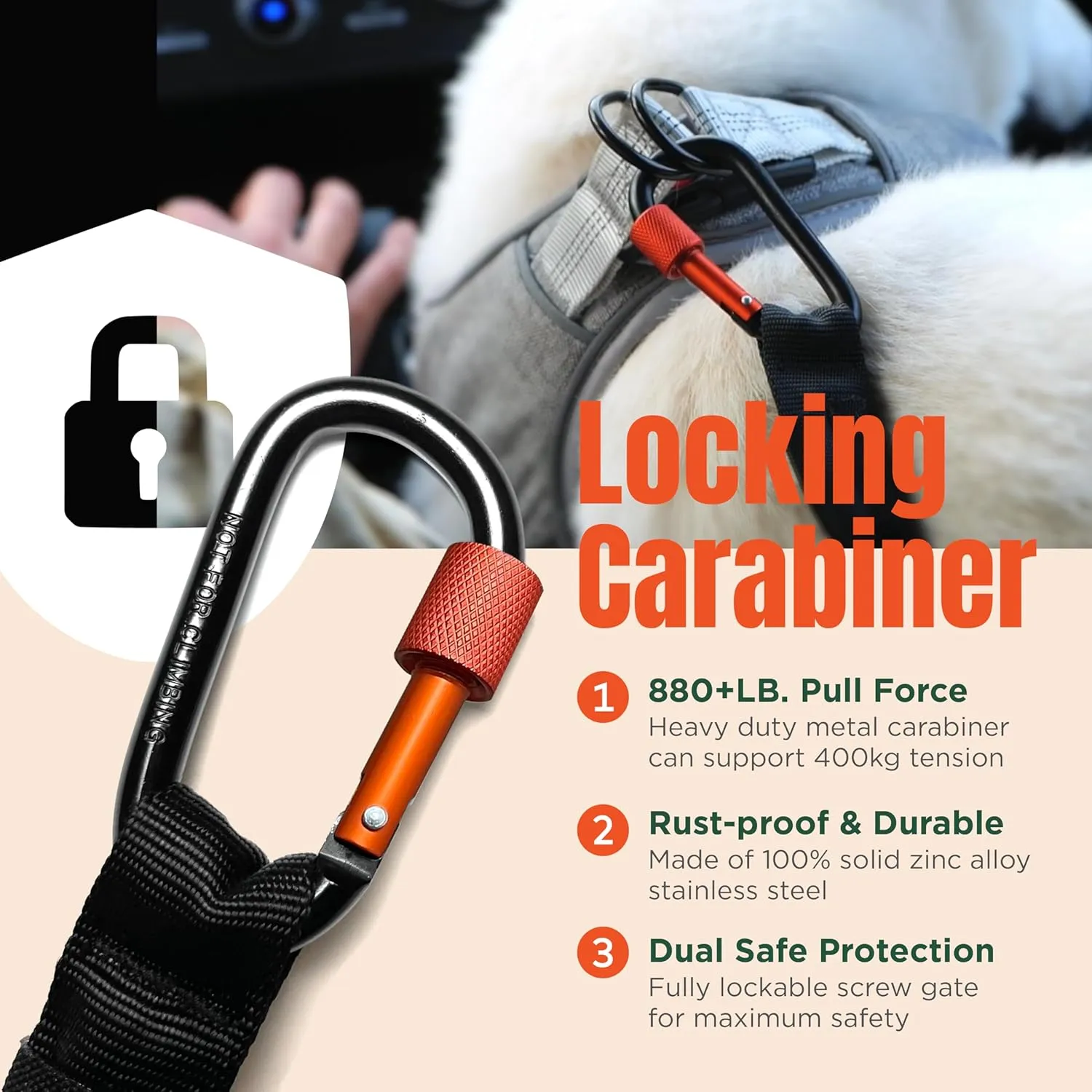 Dog Seat Belt for Car | Universal Dog Car Seatbelt | Durable Reflective Rope with Clip Hook Latch, Buckle and Carabiner- Safe and Secure Pet Safety Restraint (Army Green)