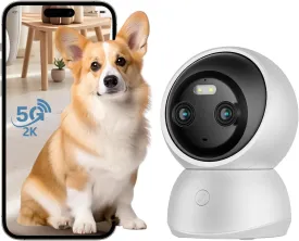 Dual Lens 2K Security Camera Indoor,360 Pet Camera Indoor, 2.4/5GHz WiFi, Motion Tracking, Color Night Vision,One-Touch Call, Motion Detection for Dog/Baby/Elder Monitoring,Compatible with Alexa