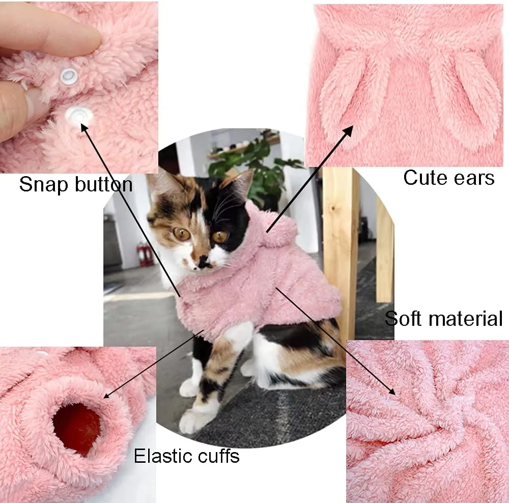 Easter Dog & Cat Outfit - Bunny Ears Hoodies, Fleece Puppy Sweatshirt, Warm Dog & Cat Costume (Small, Pink)