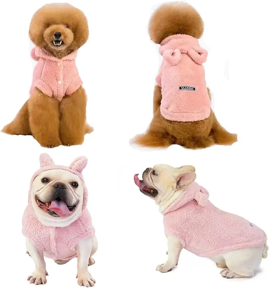Easter Dog & Cat Outfit - Bunny Ears Hoodies, Fleece Puppy Sweatshirt, Warm Dog & Cat Costume (Small, Pink)