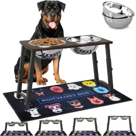 Elevated Dog Bowls with Spill-Proof Mat, 4 Adjustable Heights (for Large & Extra Large Breeds), Includes Two 3000ML Stainless Steel Bowls for Food & Wate