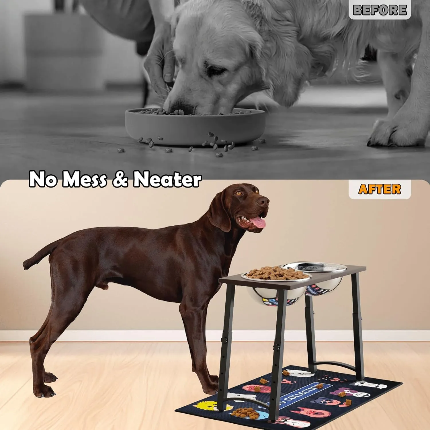 Elevated Dog Bowls with Spill-Proof Mat, 4 Adjustable Heights (for Large & Extra Large Breeds), Includes Two 3000ML Stainless Steel Bowls for Food & Wate