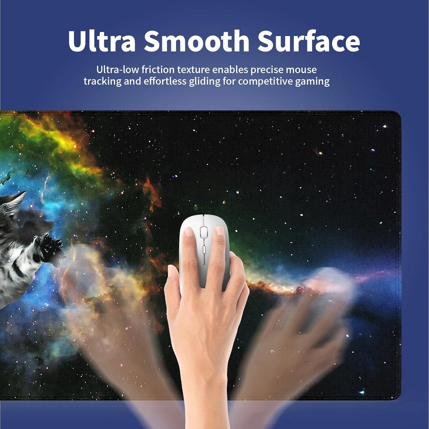 Extended XXL Gaming Mouse Pad with Stitched Edges for PC Home & Office - Curious Cat Flying Through Galaxy Space Reaching for a Taco Cute Kitten Funny Design, Smooth Fabric Surface Large Desk Mat