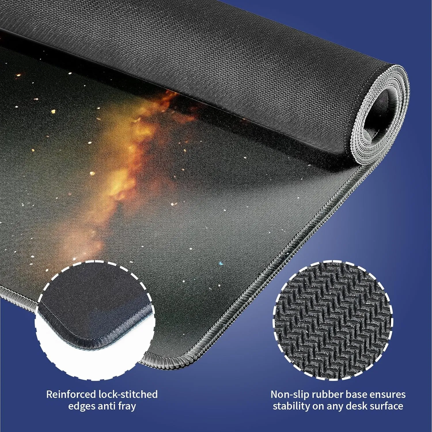 Extended XXL Gaming Mouse Pad with Stitched Edges for PC Home & Office - Curious Cat Flying Through Galaxy Space Reaching for a Taco Cute Kitten Funny Design, Smooth Fabric Surface Large Desk Mat