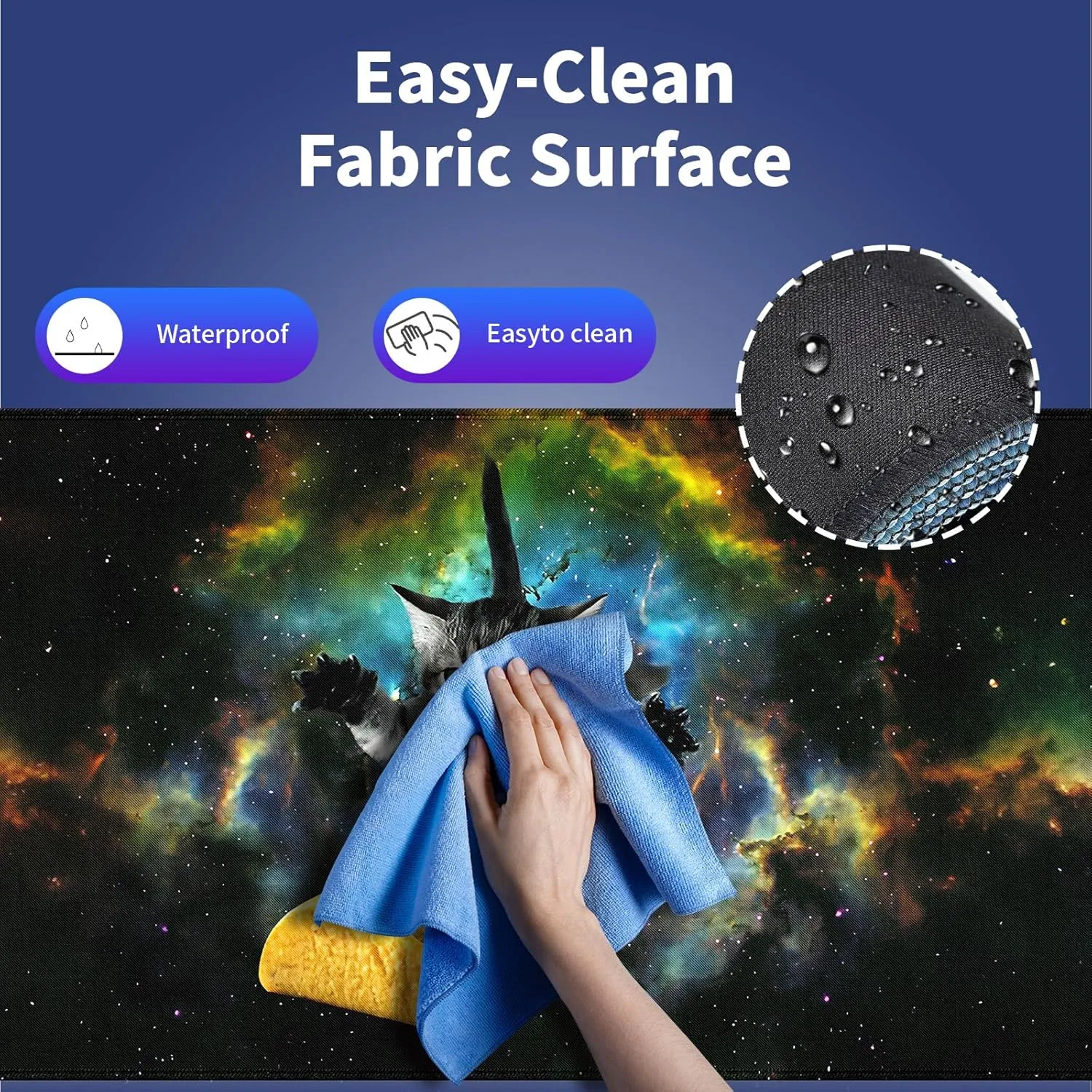 Extended XXL Gaming Mouse Pad with Stitched Edges for PC Home & Office - Curious Cat Flying Through Galaxy Space Reaching for a Taco Cute Kitten Funny Design, Smooth Fabric Surface Large Desk Mat