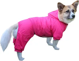 Fleece Lined Dog Coat with Detachable Hood and Detachable Hind Legs,Warm Puppy Jacket in Winter(Pink M)