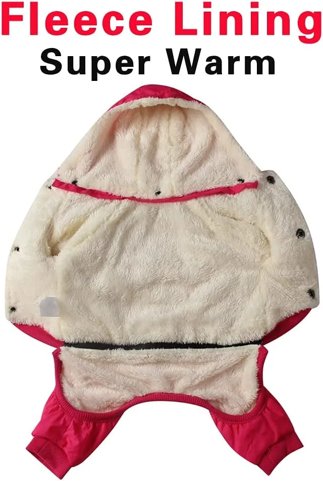 Fleece Lined Dog Coat with Detachable Hood and Detachable Hind Legs,Warm Puppy Jacket in Winter(Pink M)