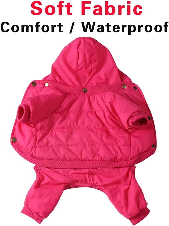Fleece Lined Dog Coat with Detachable Hood and Detachable Hind Legs,Warm Puppy Jacket in Winter(Pink M)