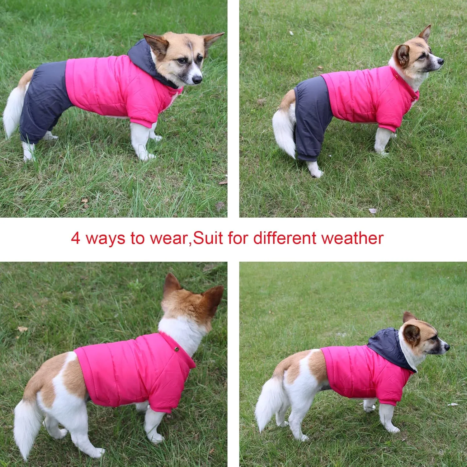 Fleece Lined Dog Coat with Detachable Hood and Detachable Hind Legs,Warm Puppy Jacket in Winter(Pink M)