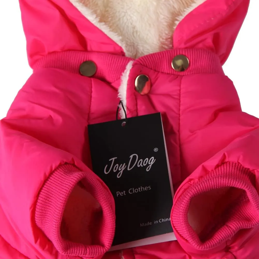 Fleece Lined Dog Coat with Detachable Hood and Detachable Hind Legs,Warm Puppy Jacket in Winter(Pink M)