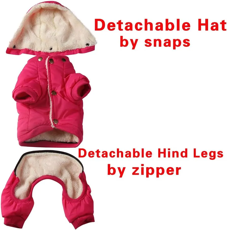 Fleece Lined Dog Coat with Detachable Hood and Detachable Hind Legs,Warm Puppy Jacket in Winter(Pink M)