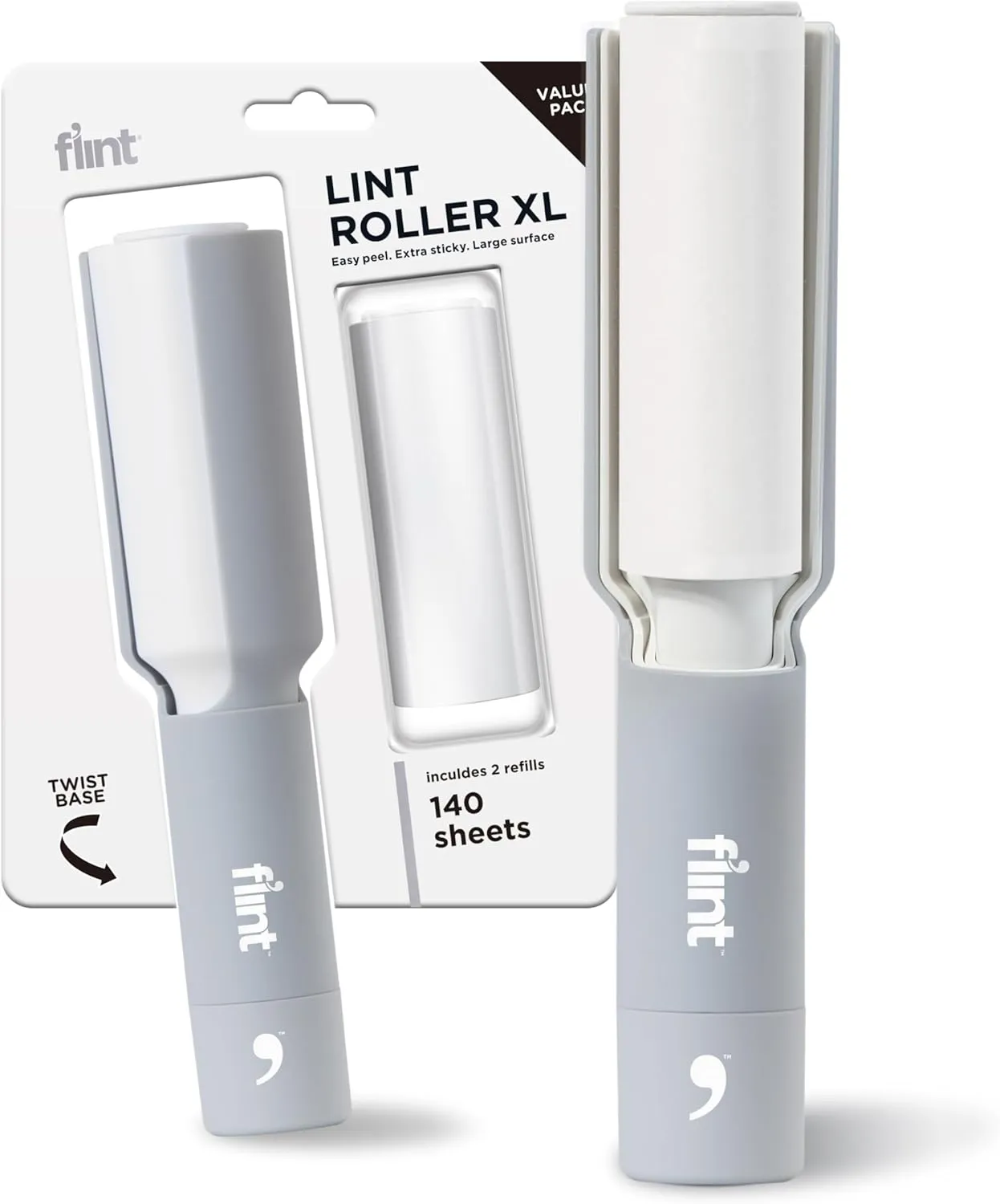 Flint Plus XL Retractable Lint Remover & Pet Hair Roller for Clothes  Refillable & Reusable Lint Roller with 140 Extra Sticky Tear-Off Sheets  Value Pack, Light Grey
