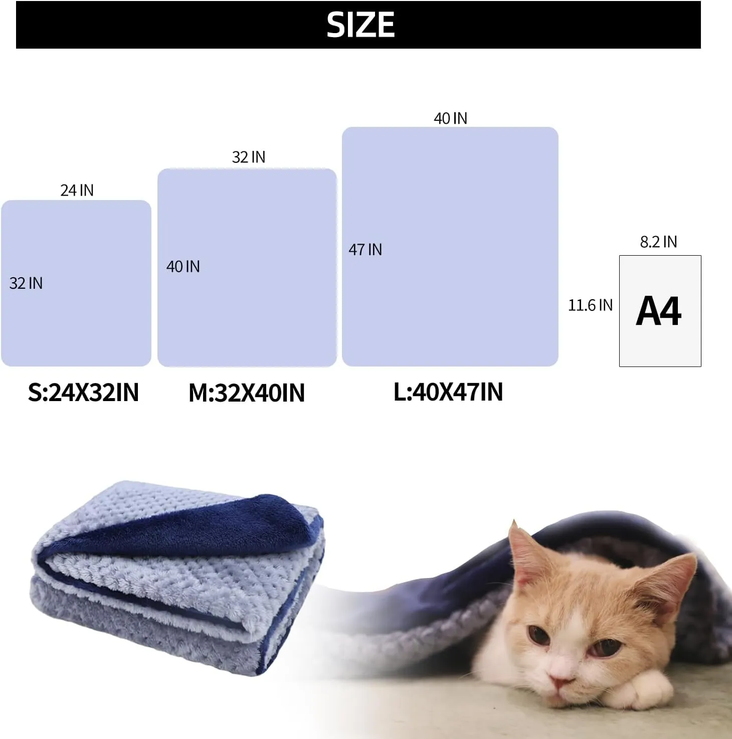 furrybaby Premium Fluffy Fleece Dog Blanket Soft and Warm Reversible Flannel Pet Blanket for Dogs 24x32inch Washable Indoor Cats Blankets for Cozy Comfy Nap(Blue)