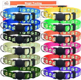GAMUDA 12Pcs Reflective Puppy Collars - Soft Nylon Whelping ID Collars Glow in The Dark, Adjustable Breakaway Litter With 2 Record Keeping Charts (Reflective, S)