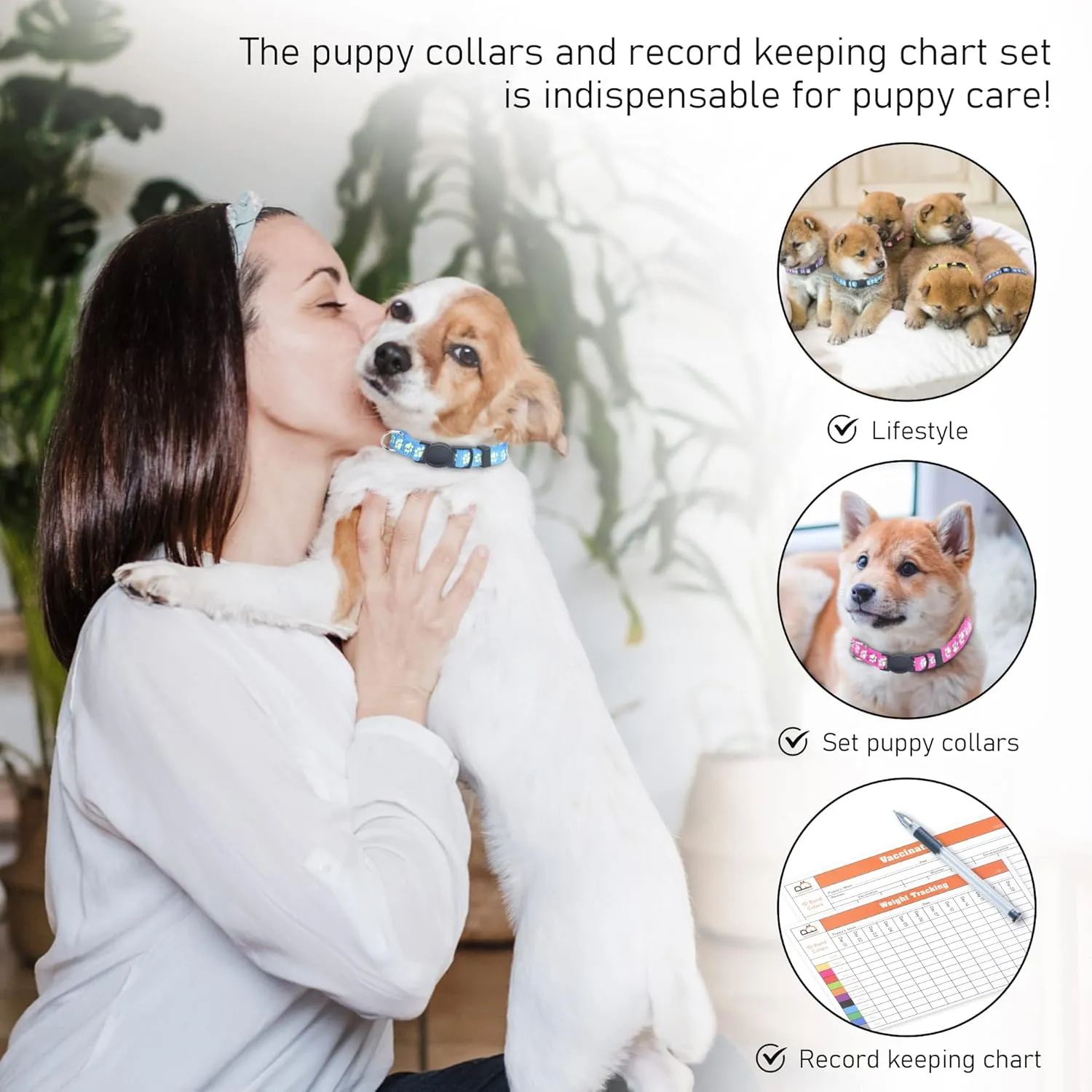 GAMUDA 12Pcs Reflective Puppy Collars - Soft Nylon Whelping ID Collars Glow in The Dark, Adjustable Breakaway Litter With 2 Record Keeping Charts (Reflective, S)