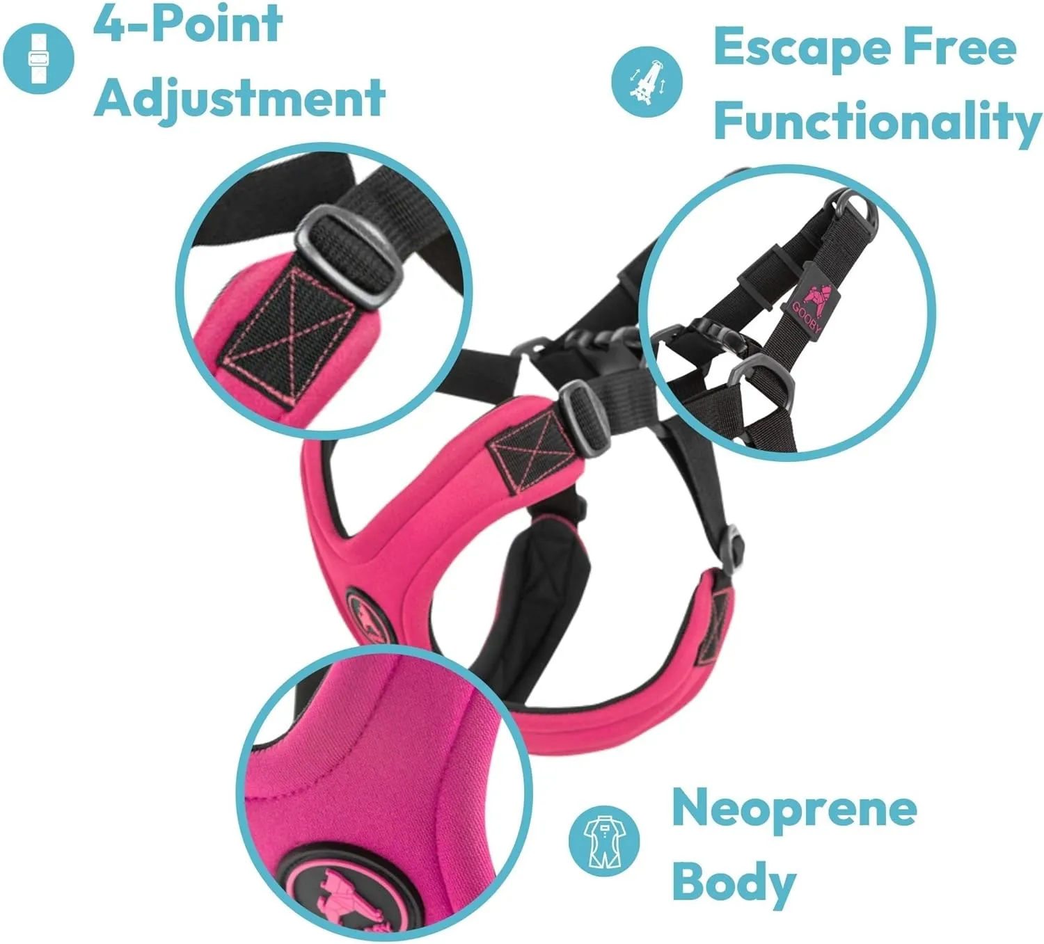 Gooby Escape Free Sport Harness - Black, Large - No Choke Step-in Patented Neoprene Small Dog Harness with Four-Point Adjustment - Perfect on The Go Dog Harness for Medium Dogs No Pull and Small Dogs