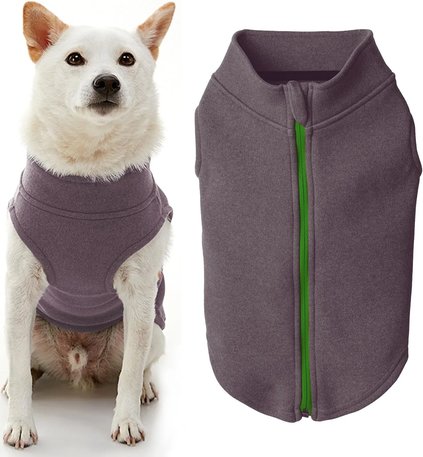 Gooby Zip Up Purple Double Layered Dog Jacket - X-Small, Warm Soft Microfiber Fleece - Step-in for Small Dogs & Medium Dogs