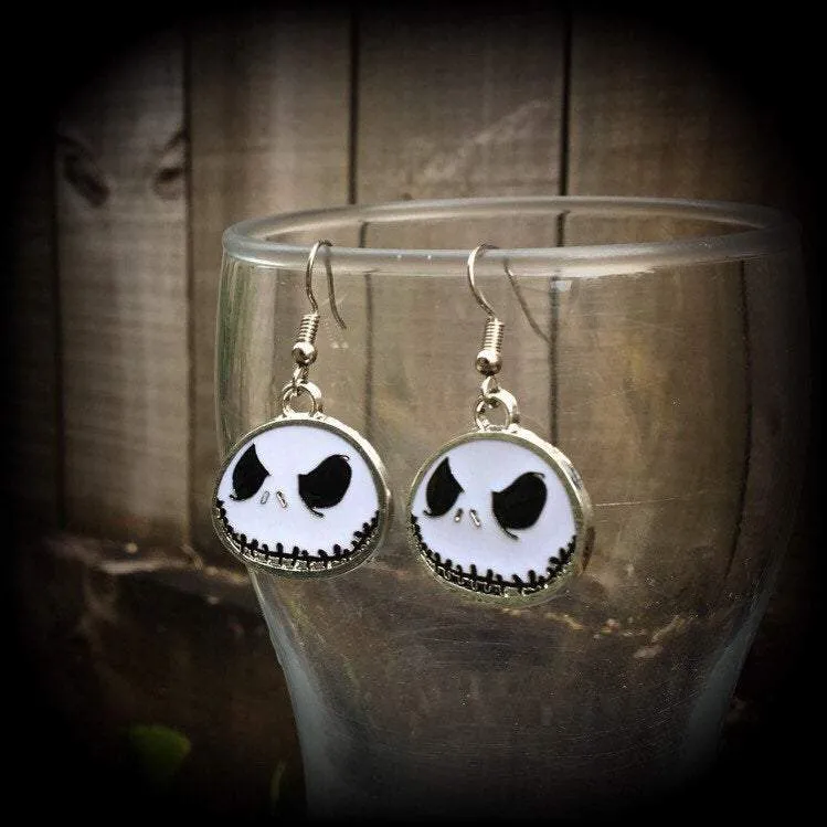 Halloween earrings Jack Skellington earrings Nightmare earrings Skeleton earrings Jack and Sally Tunnel earrings Plug dangles Ear hangers 8g