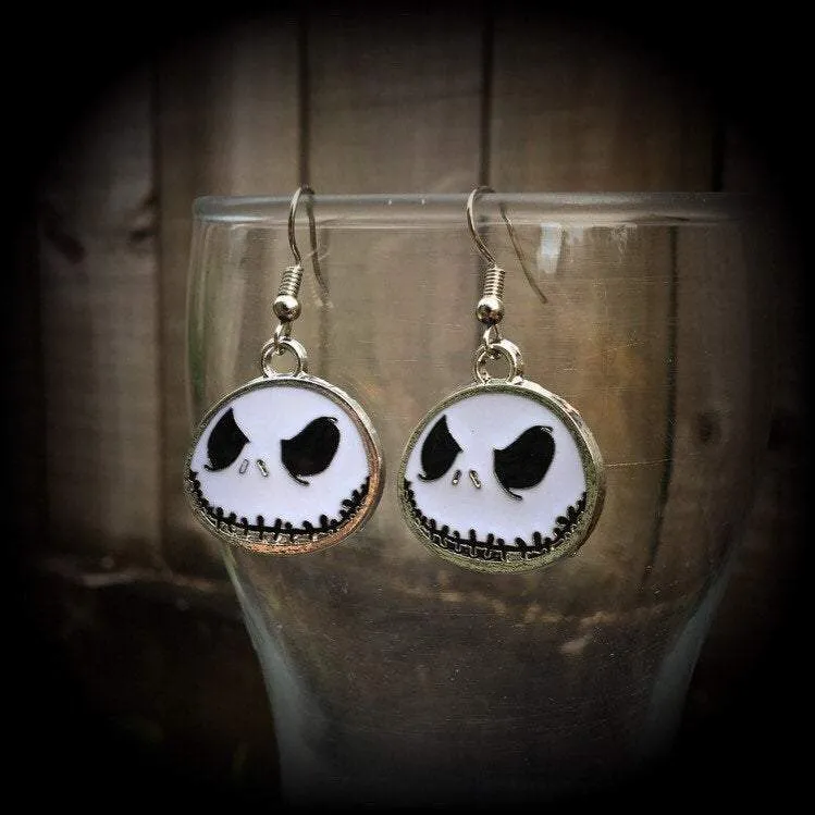 Halloween earrings Jack Skellington earrings Nightmare earrings Skeleton earrings Jack and Sally Tunnel earrings Plug dangles Ear hangers 8g