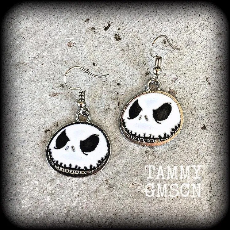 Halloween earrings Jack Skellington earrings Nightmare earrings Skeleton earrings Jack and Sally Tunnel earrings Plug dangles Ear hangers 8g