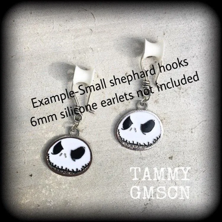 Halloween earrings Jack Skellington earrings Nightmare earrings Skeleton earrings Jack and Sally Tunnel earrings Plug dangles Ear hangers 8g