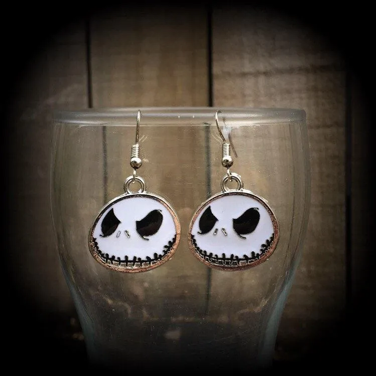 Halloween earrings Jack Skellington earrings Nightmare earrings Skeleton earrings Jack and Sally Tunnel earrings Plug dangles Ear hangers 8g