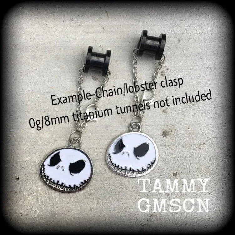 Halloween earrings Jack Skellington earrings Nightmare earrings Skeleton earrings Jack and Sally Tunnel earrings Plug dangles Ear hangers 8g