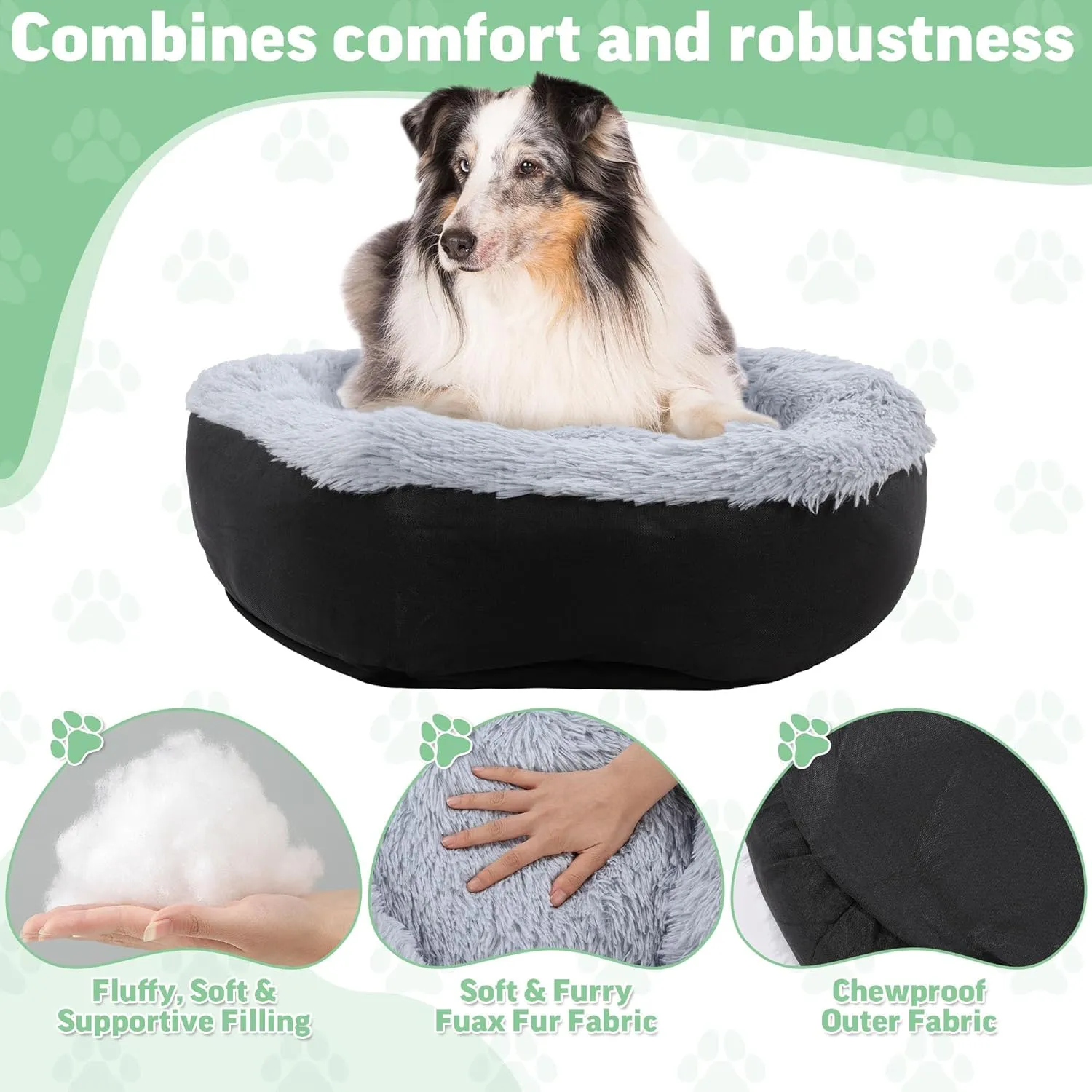 HOMBYS Indestructible Dog Bed, Chew Proof for Aggressive Chewers with Faux Fur Surface, Orthopedic and Durable Tough Pet Bed, Waterproof & Machine Washable-24x24x8 inches