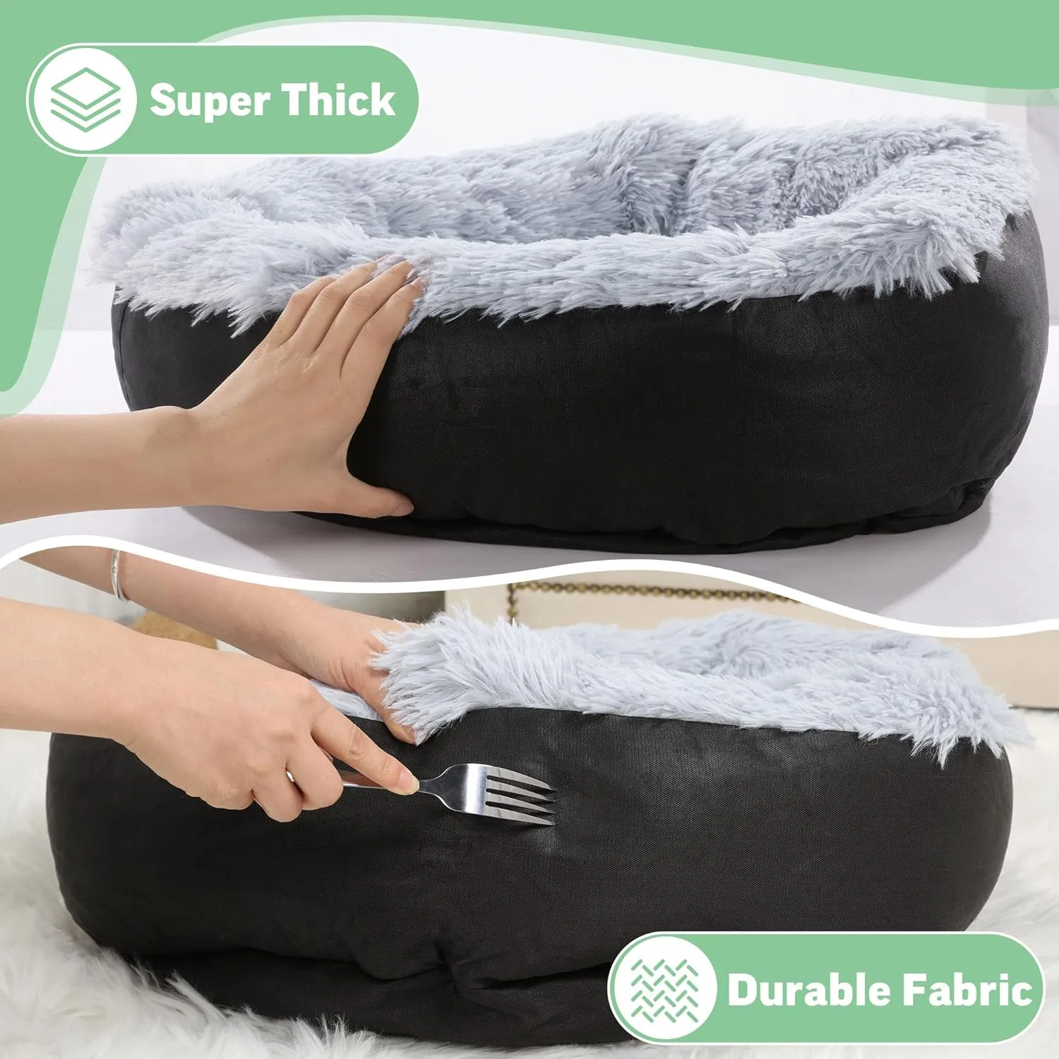 HOMBYS Indestructible Dog Bed, Chew Proof for Aggressive Chewers with Faux Fur Surface, Orthopedic and Durable Tough Pet Bed, Waterproof & Machine Washable-24x24x8 inches