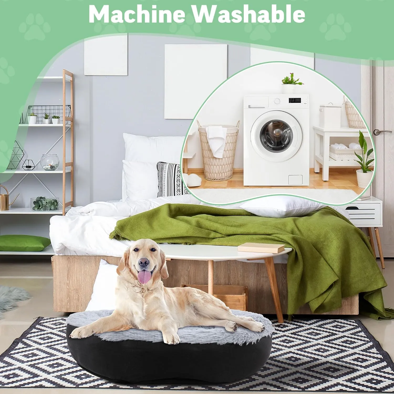HOMBYS Indestructible Dog Bed, Chew Proof for Aggressive Chewers with Faux Fur Surface, Orthopedic and Durable Tough Pet Bed, Waterproof & Machine Washable-24x24x8 inches