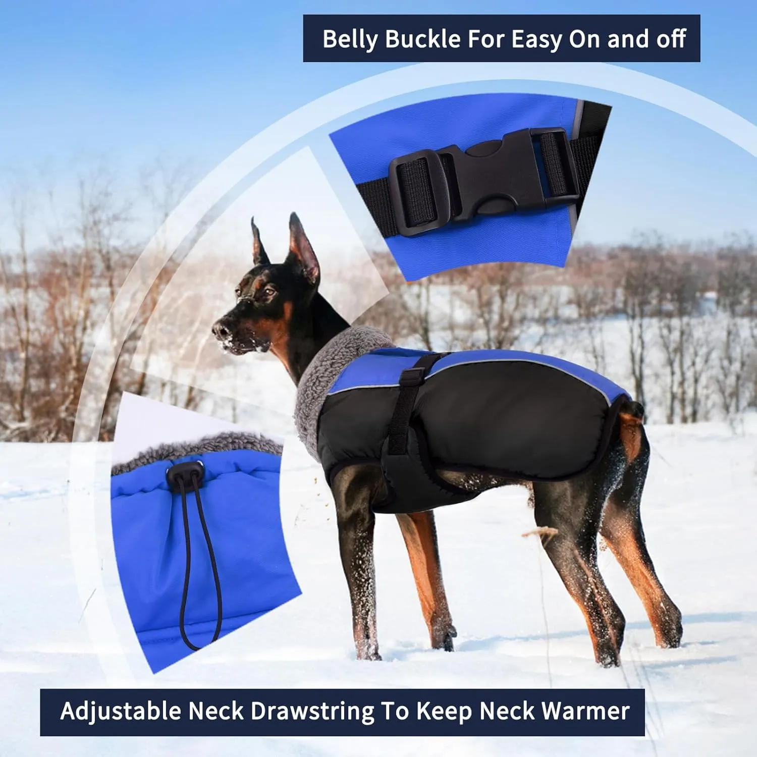 IECOii Extra Warm Dog Coat - Reflective Adjustable Jacket With Buckle Fleece Turtleneck for Cold Weather - Soft Winter Coat for Small Medium Extra Large Dogs