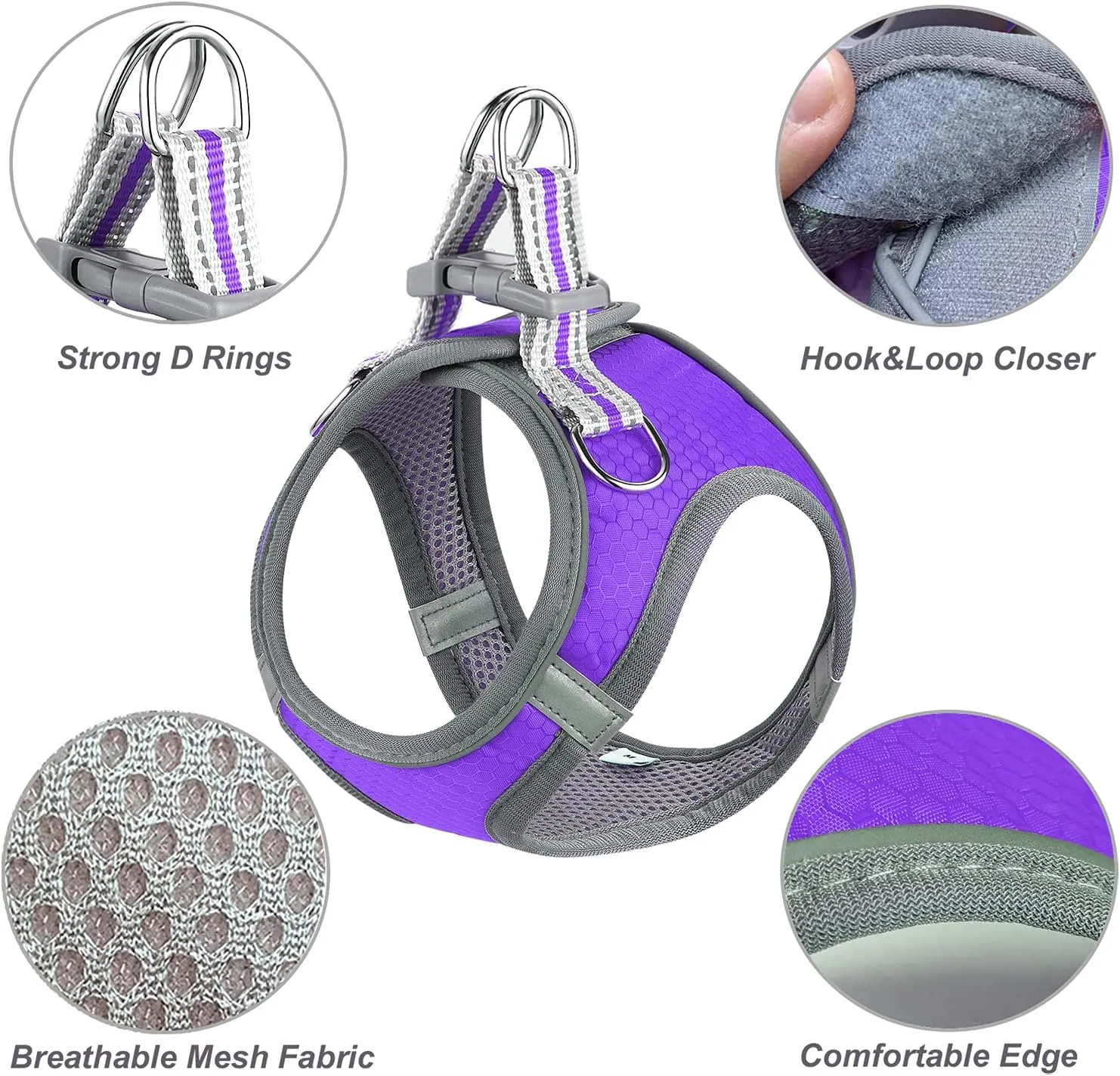 JSXD Puppy Harness, Adjustable Leash and Collar Set, Step-in Dog Harness, 3M Reflective Pet Dog Vest for Small Medium Puppy (L:Neck 13.4-16.5"|Chest 18.9-21.3", Purple)