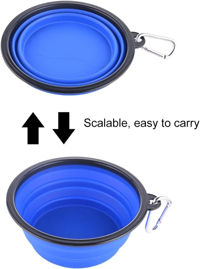 Large Collapsible Dog Bowls, 34oz Travel Water Food Bowls Portable Foldable Collapse Dishes with Carabiner Clip, 2 Pack (Blue   Red)