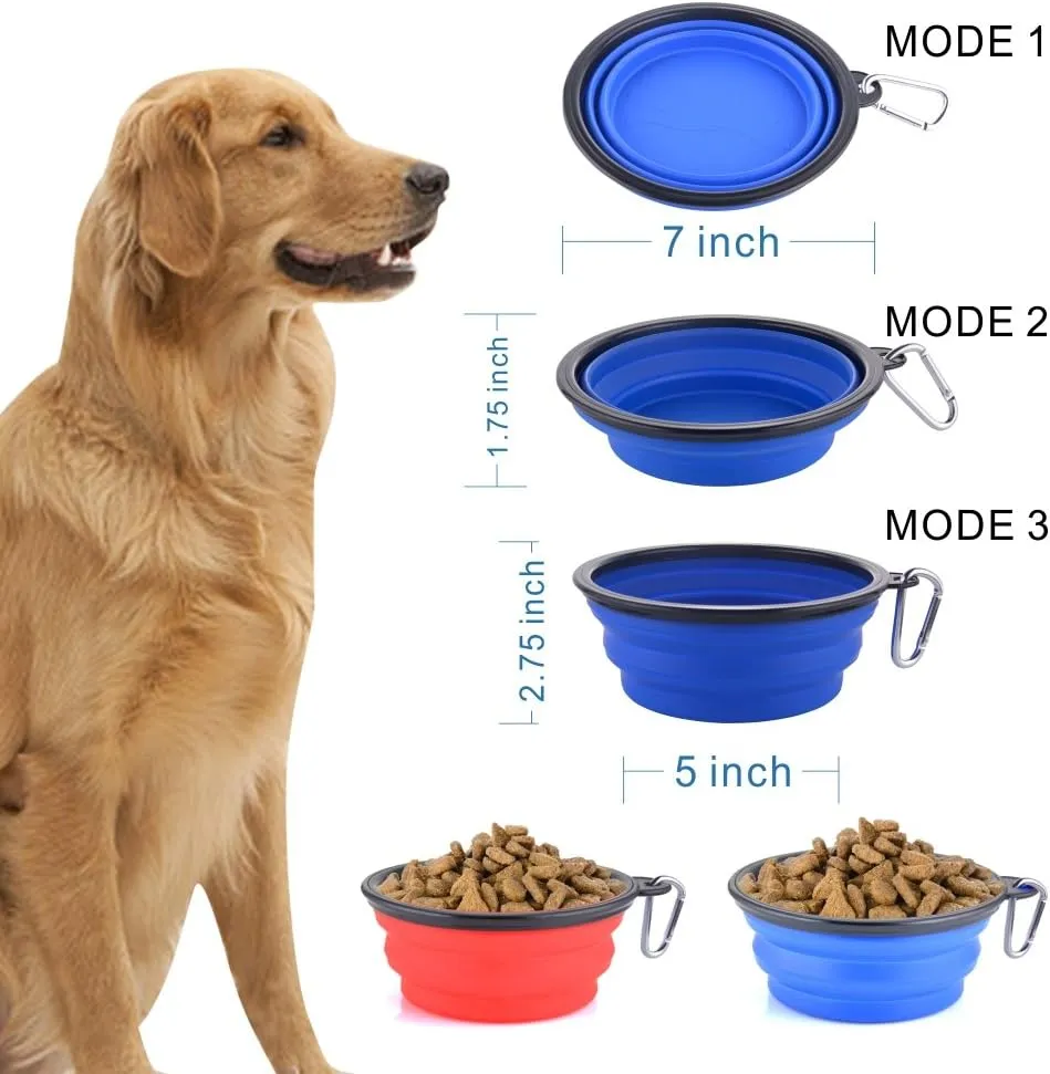 Large Collapsible Dog Bowls, 34oz Travel Water Food Bowls Portable Foldable Collapse Dishes with Carabiner Clip, 2 Pack (Blue   Red)