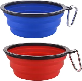 Large Collapsible Dog Bowls, 34oz Travel Water Food Bowls Portable Foldable Collapse Dishes with Carabiner Clip, 2 Pack (Blue   Red)