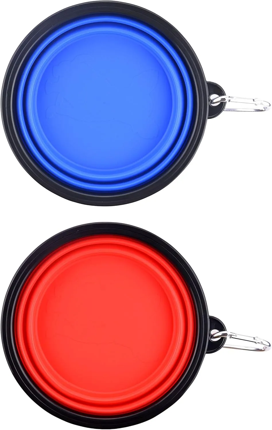 Large Collapsible Dog Bowls, 34oz Travel Water Food Bowls Portable Foldable Collapse Dishes with Carabiner Clip, 2 Pack (Blue   Red)